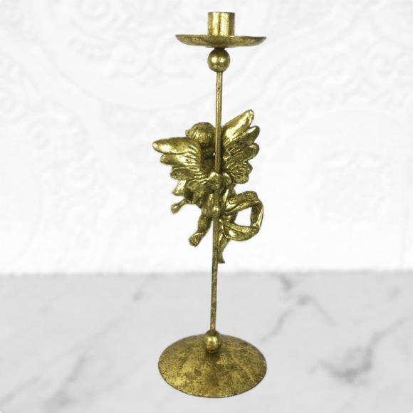 Vintage cherub gold tone metal taper candlestick holder Philippines - Picture 9 of 9